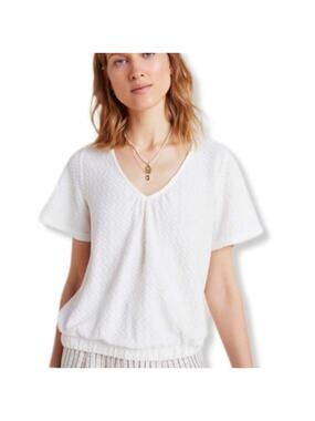 Anthro Sundays In Brooklyn Textured Knit Top Sz M White V Neck Casual Minimalist